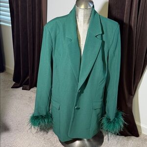 Fashion Nova Green Feather Cuff Blazer